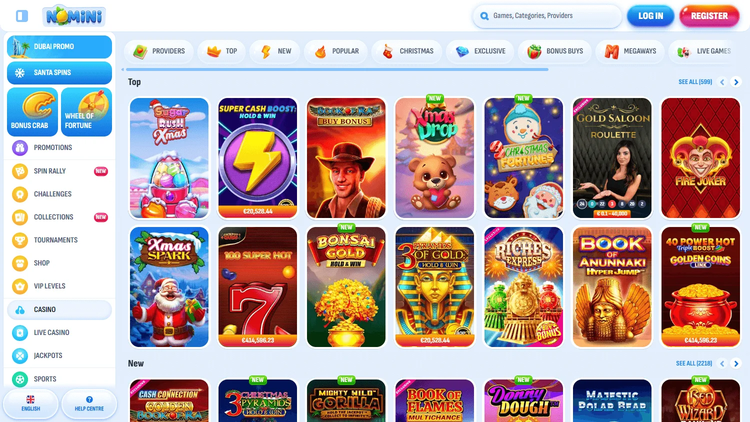 Nomini Casino games area on desktop