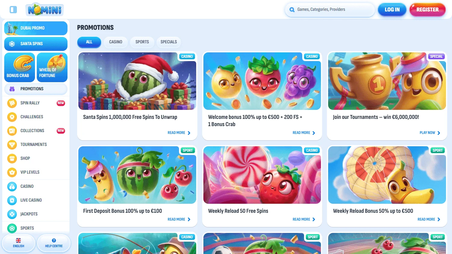 Nomini Casino promotions area on desktop